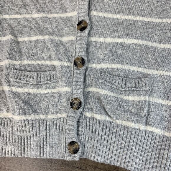 Hollister Girls Youth Cardigan Sweater Sz Medium Gray V-Neck Long Sleeve Striped - Picture 3 of 7